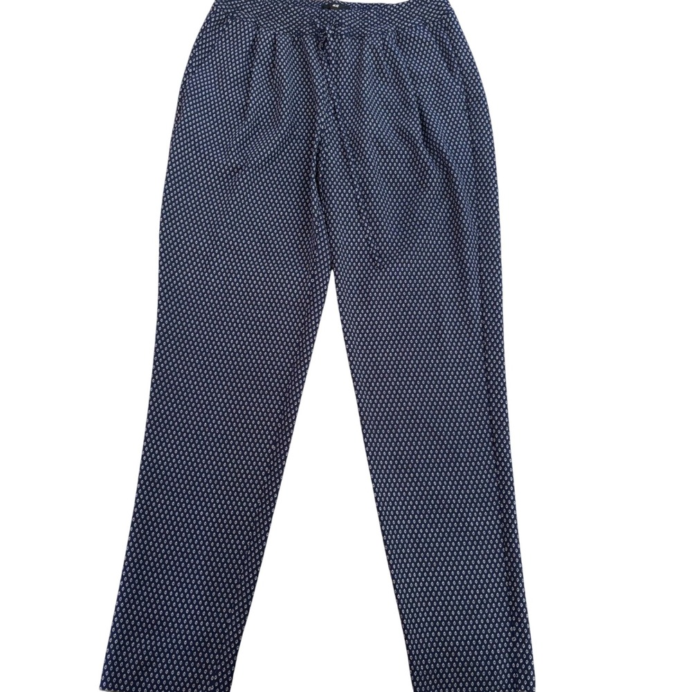 HM Womens XS Navy‎ Blue Geometric Print Pull On Elastic Waist Tapered Pants NEW